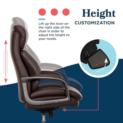La-Z-Boy Nova Executive Office Chair - Ergonomic High Back Desk Chair with AIR Lumbar Support - Comfortable ComputerChair for Home Office - Vegan Leather - Brown 9