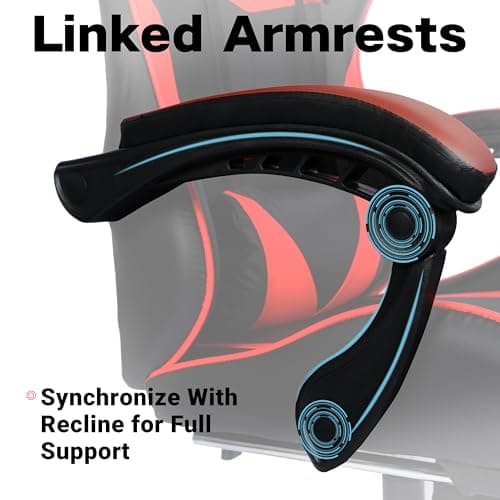 Ray Bear Gaming Chair, Ergonomic Computer Chair with Footrest and Lumbar Support, Height Adjustable Office Chair with 360° Swivel Seat and Headrest (Red & Black) 8