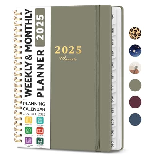 2025 Planner - Weekly and Monthly Planner, January 2025 to December 2025, Spiral Bound 2025 Calendar Planner Book, Inner Pocket, Perfect for Office Home School Supplies - A5 (6.3" x 8.5"), Green