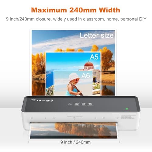 Bonsaii Laminator Machine with 5 Laminating Sheets, 9 Inch Thermal Laminating Machine for Doc/Posters/Photos, Compact Laminator for Home Office School, L421-Grey 6
