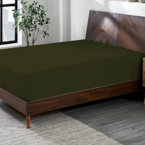 100% Combed Cotton Prewashed Jersey Knit Fitted Sheet only - Snug Fit, Stay in Place - Fits Mattresses Up to 14" Deep Pocket - Ultra Soft, Wrinkle & Fade Free - Comfy Fitted Sheet Queen Olive Green