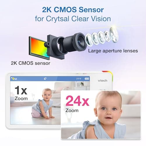 VTech Smart WiFi 7” HD Display Video Baby Monitor, 1080p HD Camera via App, Pan-Tilt-Zoom, Night Light, 2-Way Talk, 2K CMOS Video Sensor, Wide-Angle Viewing, Rechargeable Battery, Free App: RM7866HD 8