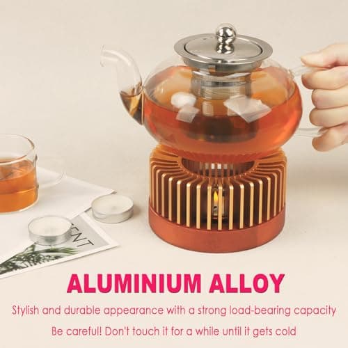 KAYCROWN Teapot Warmer, Aluminum Alloy & Wood Tea Warmer with Tealight Holder, Rose Gold Teapot Heater for Heating Coffee, Milk, Food Indoors and Outdoors, Suitable for All Teapots 5