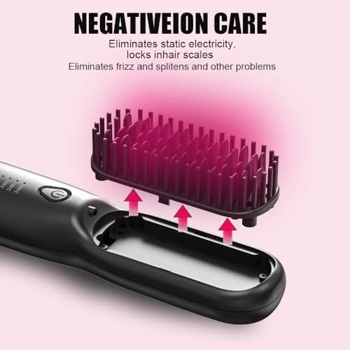 Hair Straightener Brush Dense Bristles Straightening Brush for Women Comb Quick Temperature Adjustment and Auto-Off Hair Accessories​ for Thick Curly Hair ​ (Black) 6