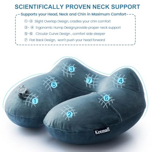 Keemall Inflatable Travel Neck Pillow for Airplane Sleeping Blow Up Neck Support Air Pillow Traveling on Plane Long Flights Washable 5