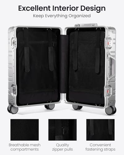 UrbanExplorer All Aluminum Carry On Luggage Hard Shell Suitcases with Spinner Wheels Zipperless Luggage 20 inch Small Carry On Suitcase for Short Trips, Sliver 5