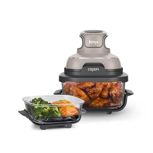 Ninja Crispi 4-in-1 Glass Air Fryer | 450°F | Non-Toxic | 4QT & 6-Cup Glass Containers w/Lids | Microwave, Freezer, Dishwasher Safe | Max Crisp, Air Fry, Bake, Recrisp | Stone | FN101ST