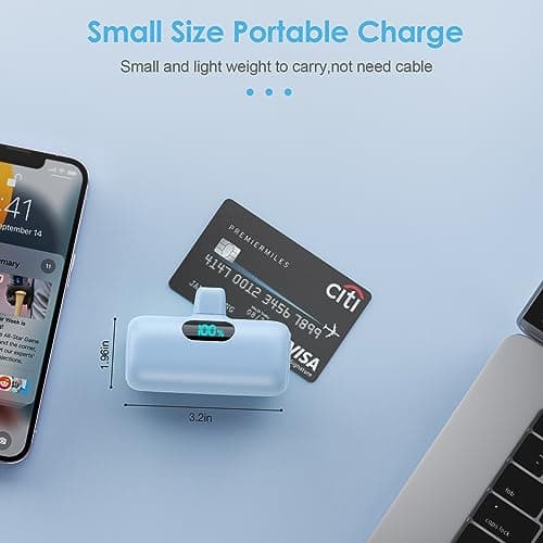 Small Portable Charger for iPhone,Upgraded 5000mAh PD Fast Charging Power Bank,Mini Plug-in Battery Pack Backup Charger Compatible with iPhone 14/14 Pro Max/13/13 Pro/12 Pro/11/XS/XR/X/8/7-Light Blue 5