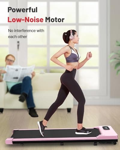Gywowken Walking Pad Treadmill, 5.0MPH Under Desk Treadmill for Home Office, Ultra-Qiute, 300 LB Capacity, Compact Space Save, Installation Free, Remote, Pink 6