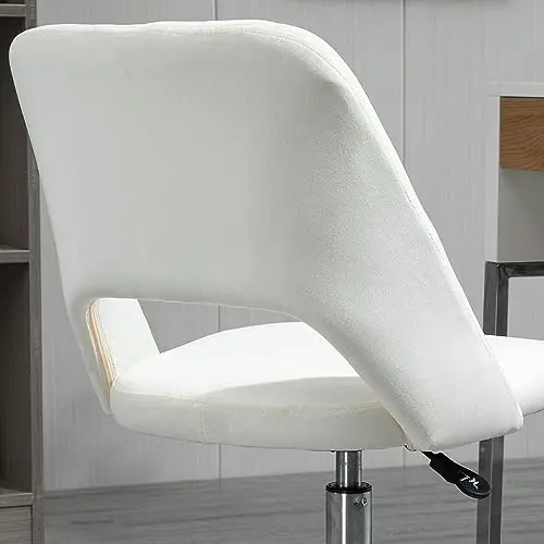Vinsetto Modern Mid Back Office Chair with Velvet Fabric, Swivel Computer Armless Desk Chair with Hollow Back Design for Home Office, Cream White 9
