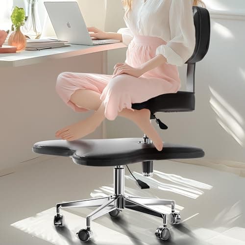 PYY ADHD Chairs for Adults - Meditation Cross Legged Office Chair with Wheels, Ergonomic Squatting Kneeling Fidget Chair with Lumbar Back Support Adjustable Height for Home Office Black