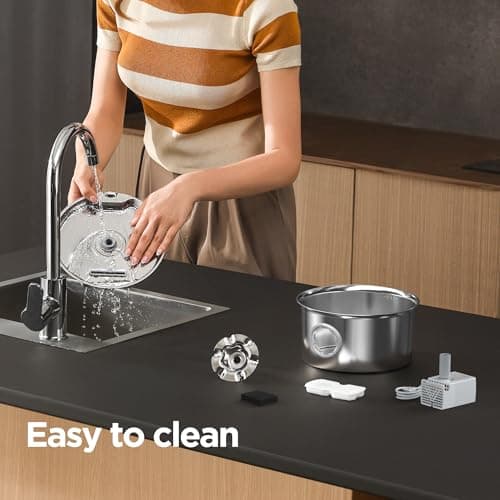 Stainless Steel Cat Water Fountain: 88oz/2.6L Ultra Quiet Pet Fountain with Flower Kitty Spout & LED Blue Light Water Dispenser with Water Level Window for Cats/Dogs Indoor (Silver) - IHOUONE 9