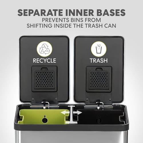 Simpli-Magic 16 Gallon (60L) Step Trash Can – Dual Compartment Kitchen Garbage Can with Waste & Recycling Bins – Slow-Close Lid, Odor Control, Hands-Free, Inner Bases, Premium Stainless Steel 5