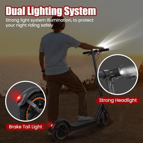 Electric Scooter Adults, Peak 500W, Max 19 Mph Speed, 19 Miles Long Range, 8.5 Inch Solid Tires, Portable Folding E-Scooter for Commuting with Dual Brakes, APP Control & Front & Rear Lights 6