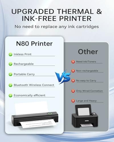 NDYIN Portable Printers Wireless for Travel, N80 Wireless Thermal Printer Bluetooth Inkless Printer Support 8.5" X 11" US Letter & A4, Compatible with iOS, Android, Laptop 4