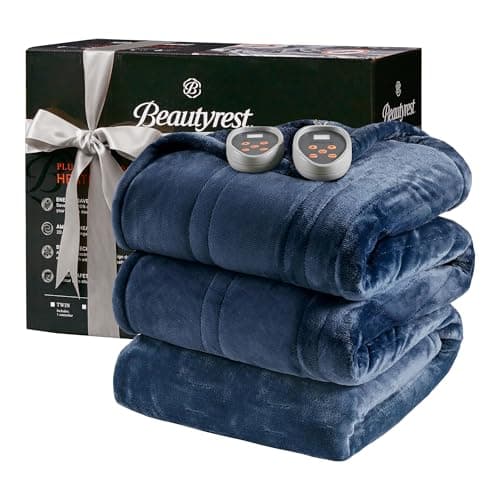 Beautyrest Heated Blanket, Electric Blanket, Soft, Warm, Reversible Plush - Sherpa Heating Blanket with 20 Heat Settings, 1-10 hrs Timer Auto Shut Off, Machine Washable, King (90 inx100 in), Indigo