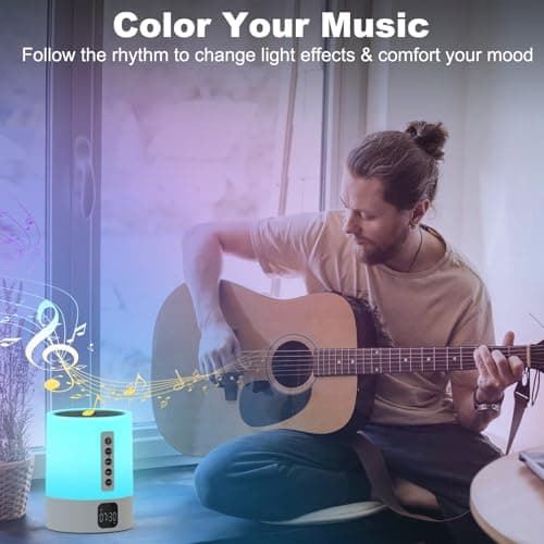 Night Light Bluetooth Speaker Alarm Clock, Sound Machine with White Noise, Touch Bedside Lamp, Dimmable Warm White Light, 48 RGB Color Changing, Ideal Gifts for 10-15 Year Old Teenage Boys Girls 7