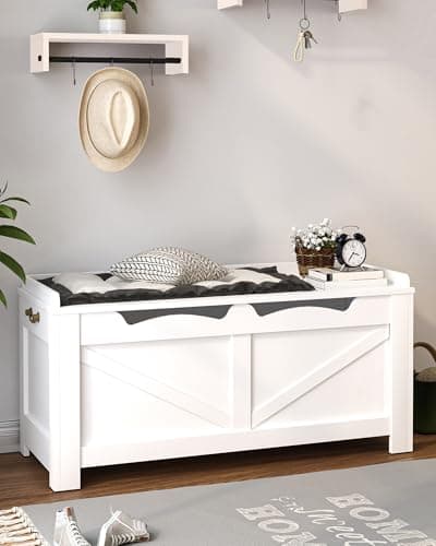 Hzuaneri 39.4" Storage Chest, Extra Large Storage Trunk with 2 Hinges, Wooden Box Bench, Lift-Top Organizer Chest, Shoe Bench for Entryway, Bedroom, Living Room, White SB04503X 8