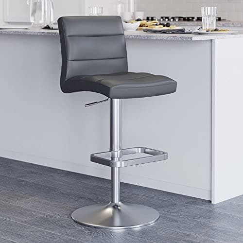 ZURI Furniture Lush Adjustable Height Slate Swivel Armless Bar Stool with Brushed Steel Base