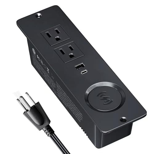 JACEPFY Recessed Power Strip 15W Wireless Charger, Recessed Outlet PD20W USB-C Fast Charging, Flush Mount Power Strip with 2 Outlets and USB Ports for Furniture Nightstand Sofa Table