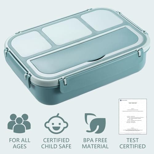 Bento Box Adult Lunch Box for Men Women, Bento Lunch Box for Kids Boys Girls School, Lunch Containers for Adults with 4 Compartments, Utensil Set, Sauce Container, Muffin Cup, Green 5