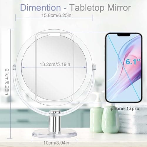 CLSEVXY Vanity Makeup Mirror with Stand, 1X/15X Magnification Double Sided 360 Degree Swivel, Portable Table Desk Counter top Magnifying Mirror, Tabletop Mirror for Bedroom or Dorm Room, 6.25 Inch 6