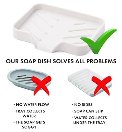 Silicone Soap Dish & Tray - Self Draining, Durable Rubber with Drainage - Kitchen & Shower Soap Holder 8