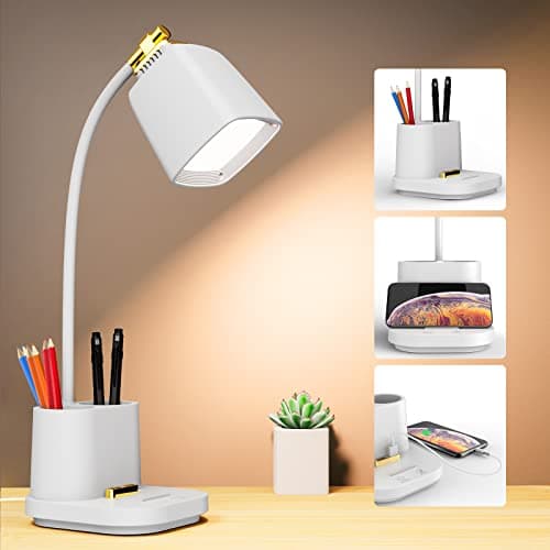 GONDSILY LED Desk Lamp with USB Charging Port Touch Control 3 Color Modes, Stepless Dimming,Eye-Caring LED Table Lamp for Home,Office,Bedroom,Reading,Work,Study,Gooseneck Lamp, 5V, 2.4A