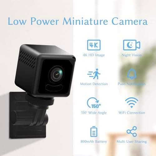 4K Mini Wireless Camera Home Security Cam Indoor HD Camera Small Smart WiFi House Portable Cameras Tiny House Nanny Cam Battery Life Powered Body Cameras 150 Wide Angle Night Vision Motion Detection 2