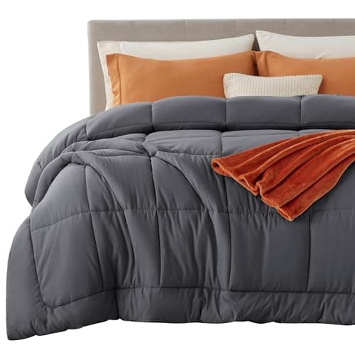Bedsure Comforter Duvet Insert - Quilted Comforters King Size, All Season Duvet, GentleSoft Down Alternative Bedding, with 8 Tabs, Gifts for Women/Men, Grey, King 90 x 102 Inches