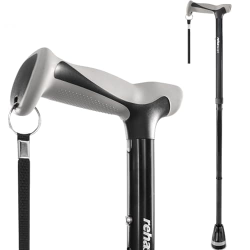 Rehaescort Walking Cane, Folding, Adjustable, Lightweight, Walking Canes for Men & Women, Soft Ergonomic Handle, Heavy Duty All Terrain Tip, Walking Sticks for Seniors & Adults with Travel Bag