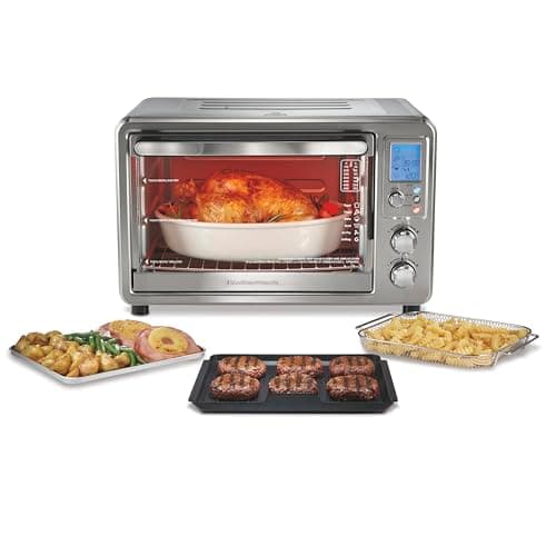 Hamilton Beach 6-in-1 Sure Crisp Air Fryer Toaster Oven Combo & Electric Indoor Grill, 450 F Searing Temp, Bake, Broil, Toast and Pizza Function, .88 cu. ft., 6 Slice Capacity, Stainless Steel (31395)