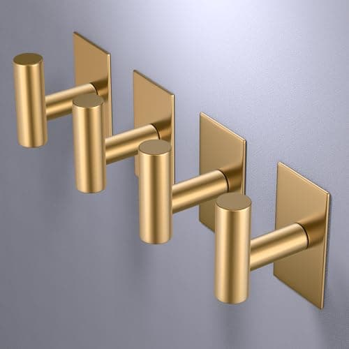 VAEHOLD Wall Towel Hooks, Heavy Duty Sticky Holder Waterproof Towel Hooks for Hanging Coat, Clothes, Closet Hook Wall Mount for Kitchen (Gold, 2 Pack) 8