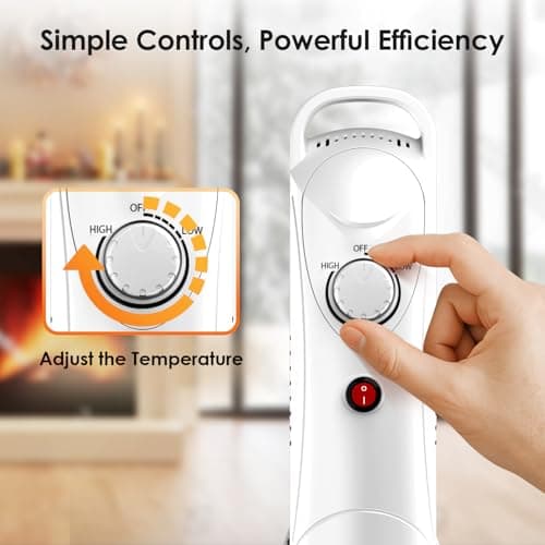 Air Choice Radiator Heater, 700W Oil Filled Radiator Heater with Adjustable Thermostat, 2 Heat Settings & Overheat Protection, Silent Operation, for Bedroom, Office, Under Desk, White 5