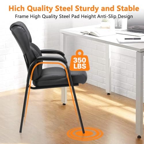 CLATINA Leather Guest Chair with Padded Arm Rest for Reception Meeting Conference and Waiting Room Side Office Home Black 4 Pack 9