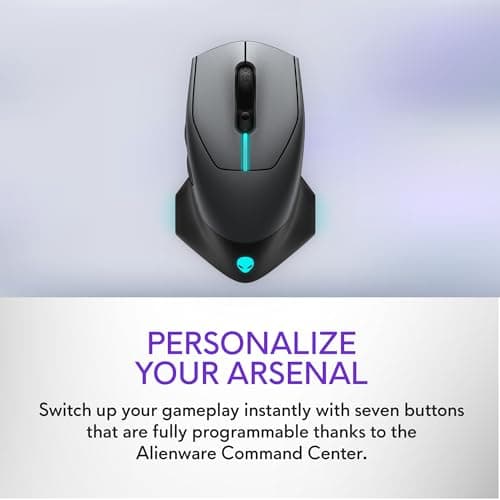 Alienware Wired/Wireless Gaming Mouse AW610M - 16000 DPI Optical Sensor, 350 Hour Rechargeable Battery, 7 Buttons, 3-ZONE 16.8m AlienFX RGB Lighting, Ergonomic - Dark Side of the Moon 8