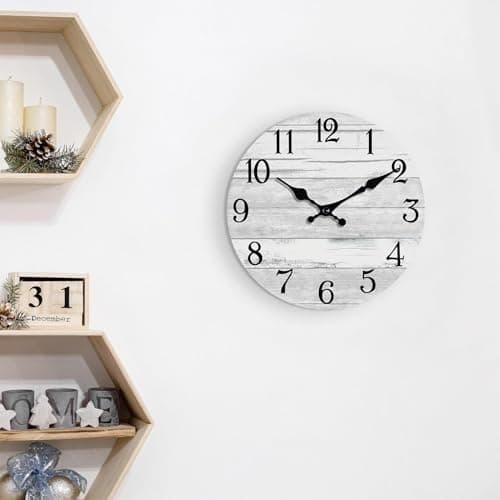 KECYET Wall Clock Battery Operated 8 Inch Gray Silent Non Ticking Country Rustic Design Vintage Retro Decorative for Bathroom Kitchen Bedroom 7