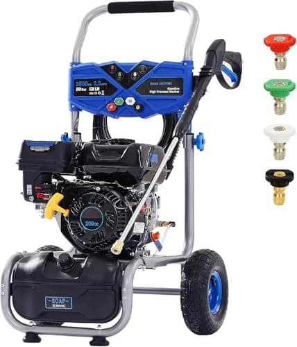 Gas Powered Pressure Washer 3500 PSI, 2.3 GPM Heavy Duty High Power Washer,209CC 7HP Engine with 25Ft Pressure Hose, Axial Aluminum Pump, Soap Tank, 4 Quick Connect Nozzle (Blue)