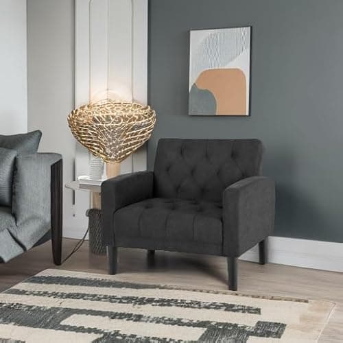 TYBOATLE Accent Chair, Fabric Living Room Arm Chairs for Bedroom, Mid Century Modern Upholstered Tufted Bedroom Office Armchair Single Sofa，Reading Lounging Side Lounge Chair (Dark Grey) 5