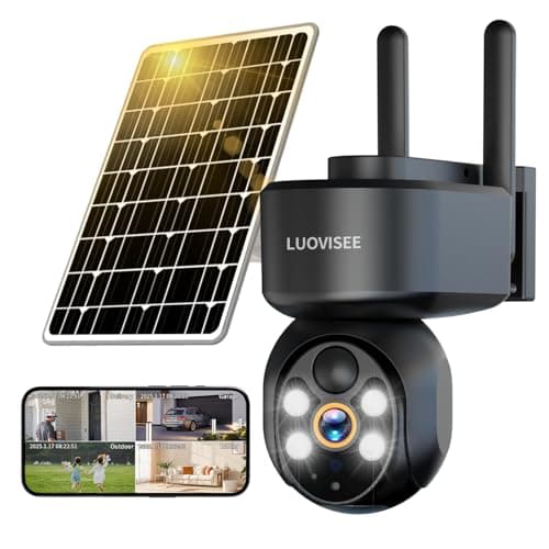 Luovisee 2K Solar Security Camera Wireless Outdoor,WiFi Cameras for Home Security Battery-Powered,Compatible with Alexa,360°PTZ Full Color Night Vision,PLR Alarm,2-Way Audio,Cloud/SD Storage