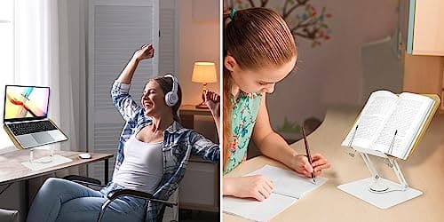 MNKXL Book Stand for Reading,360°Rotating Base Book Holder for Reading Hands Free,Cookbook Stand,Wooden Panel Aluminium Base Stand for Cookbook,Laptop,Textbook 7