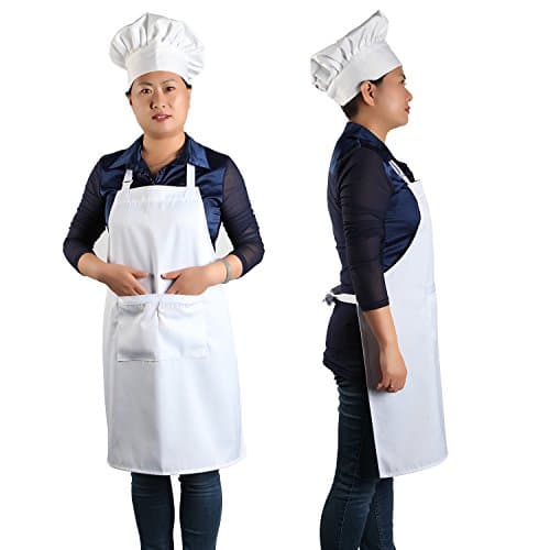 yotache Chef Apron and Hat Set, Chef Hat and Kitchen Apron Adult Adjustable White Baker Costume for Men and Women, 1 Set (33" L x 26" W) 9