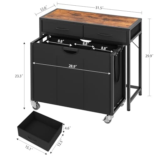 Laundry Sorter, Rolling Laundry Hamper with 3 Section Pull-Out Bags, Laundry Basket Organizer with 2 Drawers & 2-Tone Top Panel, Laundry Hamper with Wheels for Laundry Room Organization, Bathroom 7