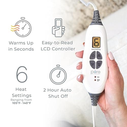 Pure Enrichment® PureRelief® XL Heating Pad - 12" x 24" Electric Heating Pad for Back Pain & Cramps, 6 Heat Settings, Soft Machine Wash Fabric, Auto-Off & Moist Heat (Charcoal Gray) 5