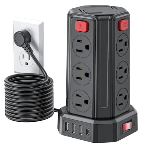 Power Strip Surge Protector, 10 Ft Extension Cord with 12 AC Multiple Outlets 4 USB (1 USB C), SMALLRT Power Tower Desktop Charging Station