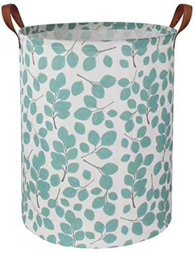 HIYAGON Laundry Baskets,Canvas Fabric Laundry Hamper,Collapsible Toy Storage Organizer Bins,Gift Basket for Bedroom, Clothes, Nursery,Kids,Boys (Eucalyptus leaves)