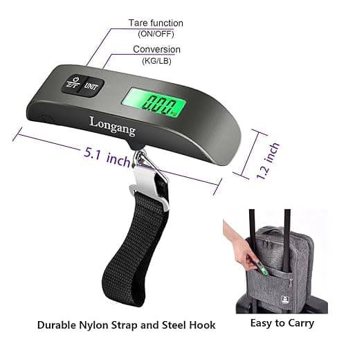 Digital Hanging Luggage Scale with Backlit for Travel, Portable Handheld Suitcase Weight Scale with Hook, 110 Pounds, Battery Included 5