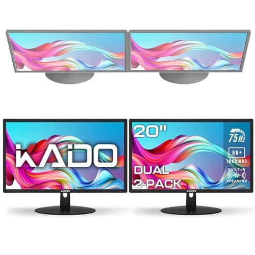 Kado Dual Monitor Setup - 2-Pack 20" 1600x900 Computer Monitor 75Hz HD+ VESA Mount VGA HDMI Office Gaming Hybrid Built-in Speakers (E20 Dual Series)