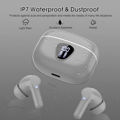 Wireless Earbuds, Bluetooth 5.4 Headphones HiFi Stereo, Bluetooth Earbuds with ENC Noise Cancelling Mic, IP7 Waterproof in Ear Earphones, 48H, LED Display Ear buds for Pad Phones Workout Sports, Grey 7