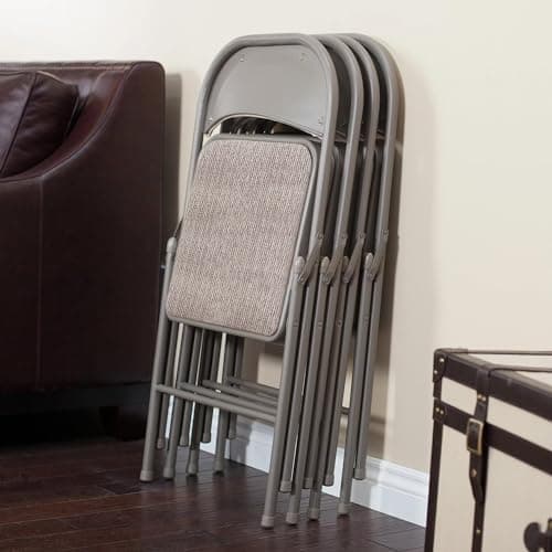 MECO 4-Pack Steel Frame Folding Dining & Event Chairs, Chicory Lace Motif Upholstery, Beige - Foldable Seating with Cushioned Seat and Padded Back for Kitchen, Parties or Game Tables 7